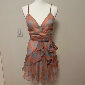 Selfie Leslie Coral and Blue Floral Mini Dress